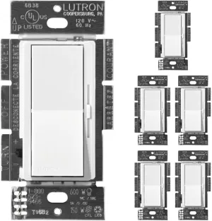 Lutron Diva LED  Dimmer Switch for Dimmable LED, Halogen and Incandescent Bulbs, 150 Watt, Single-Pole or 3-Way, DVCL-153P-WH-6, White, 6 Pack