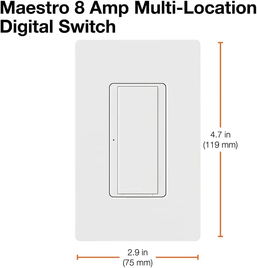 Lutron Maestro Digital Switch, 8A Single Pole/Multi Location, MA-S8AM-WH, White