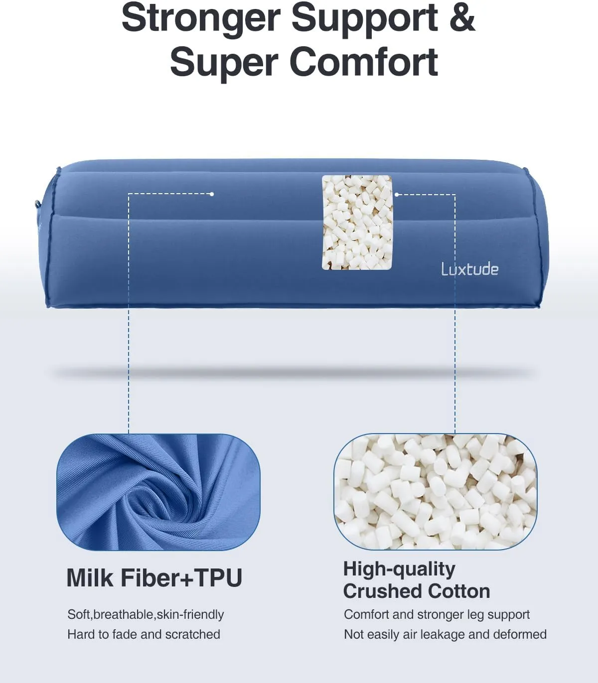 Luxtude Inflatable Bolster Pillow for Legs, Half Moon Pillow Under Knee Pillows for Back Sleeping, Leg Pillows for Side Sleeping, Leg Elevation for Knee Support, Lower Back, Ankle and Foot