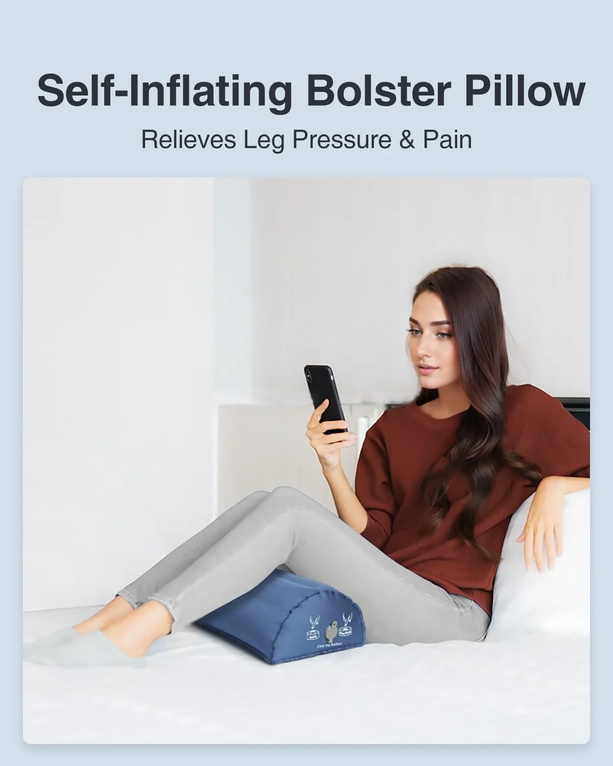 Luxtude Inflatable Bolster Pillow for Legs, Half Moon Pillow Under Knee Pillows for Back Sleeping, Leg Pillows for Side Sleeping, Leg Elevation for Knee Support, Lower Back, Ankle and Foot