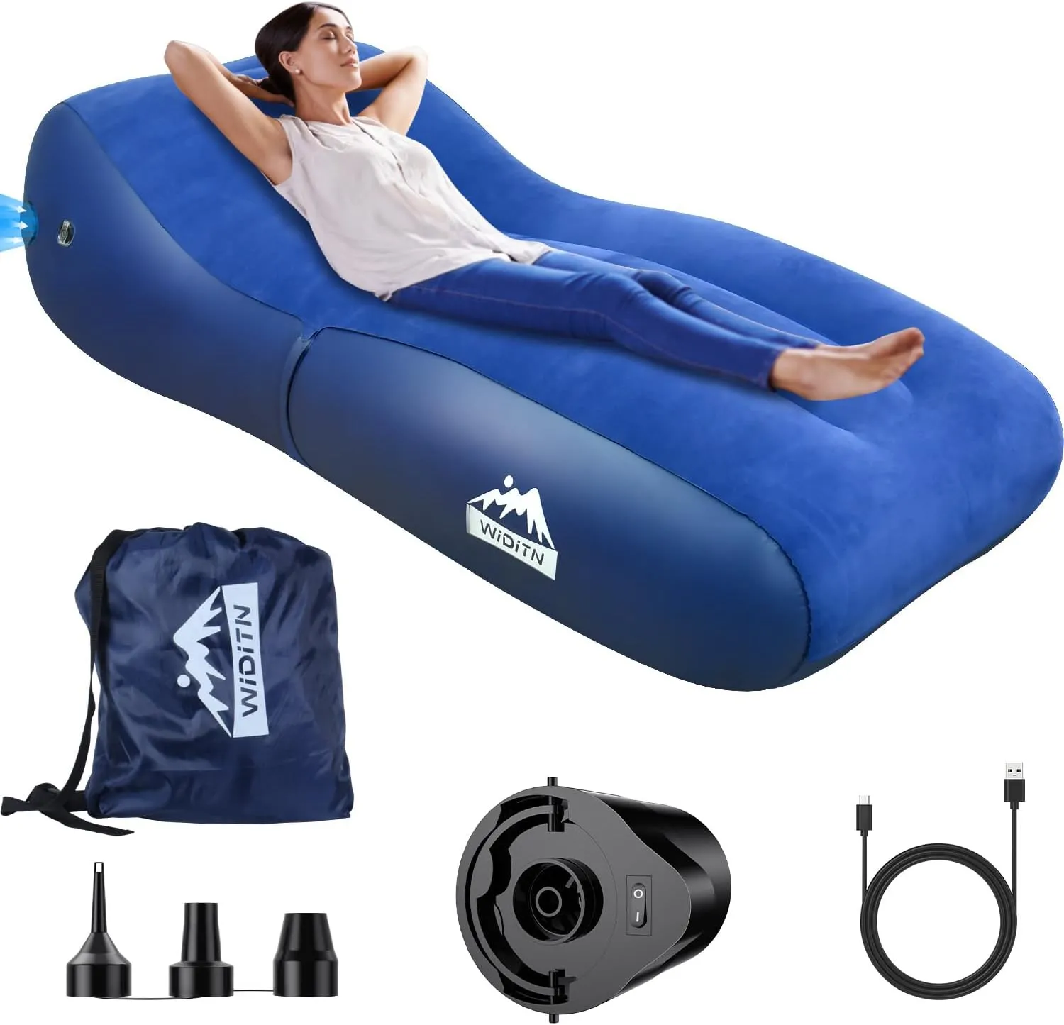 Luxury Inflatable Lounger Ultra-Wide 35.4 ”, Self Inflatable Couch with Built-in Pump, Comfortable Top Surface Camping Mattress, Portable Blow Up Sofa Air Chair for Home Outdoor Camping