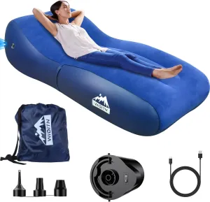 Luxury Inflatable Lounger Ultra-Wide 35.4 ”, Self Inflatable Couch with Built-in Pump, Comfortable Top Surface Camping Mattress, Portable Blow Up Sofa Air Chair for Home Outdoor Camping