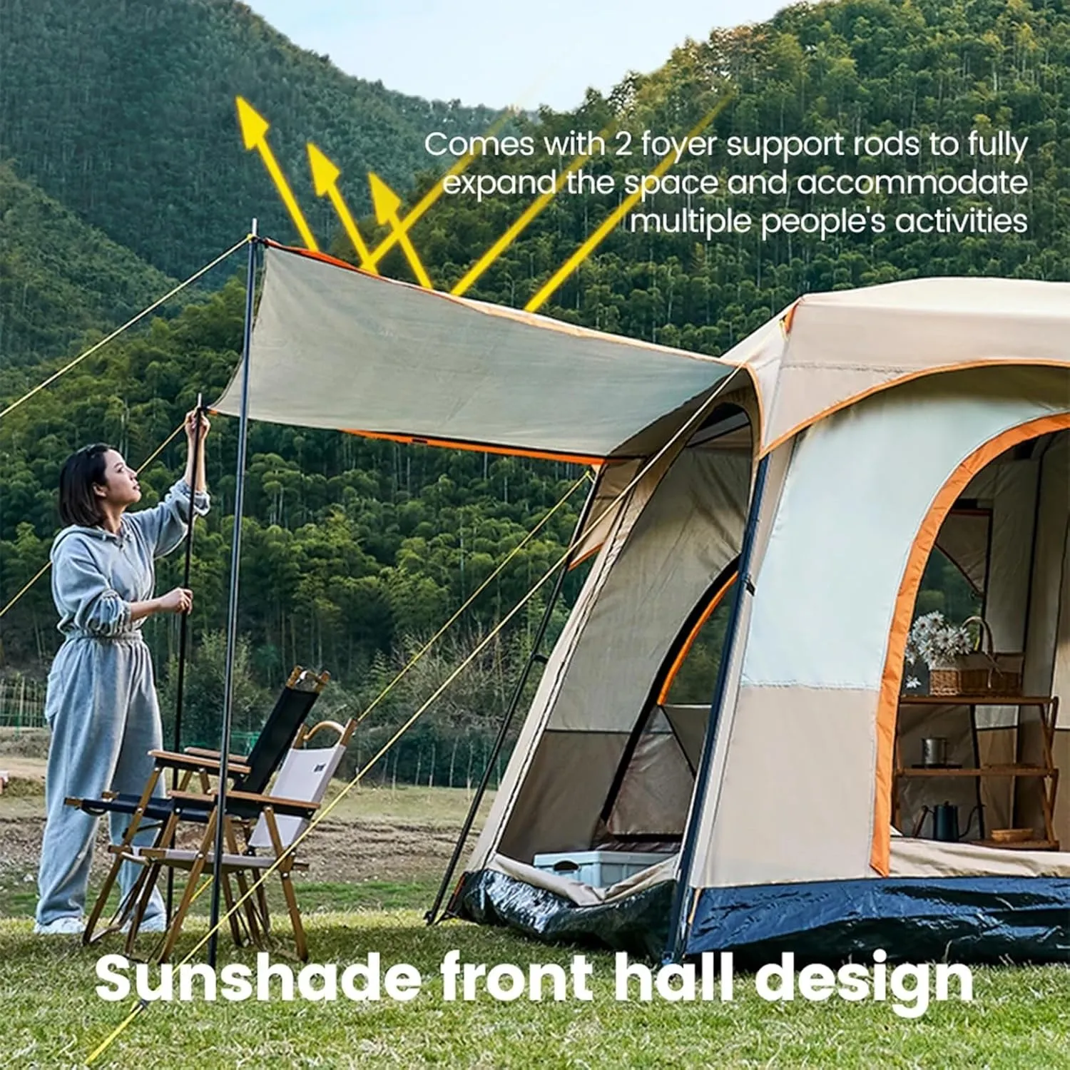 Luxury Yurt Tent for Family Glamping, 4 Season Waterproof Camping Yurt Tent for 5~6 People, Canvas Bell Tent for Family Camping Outdoor Hunting Party