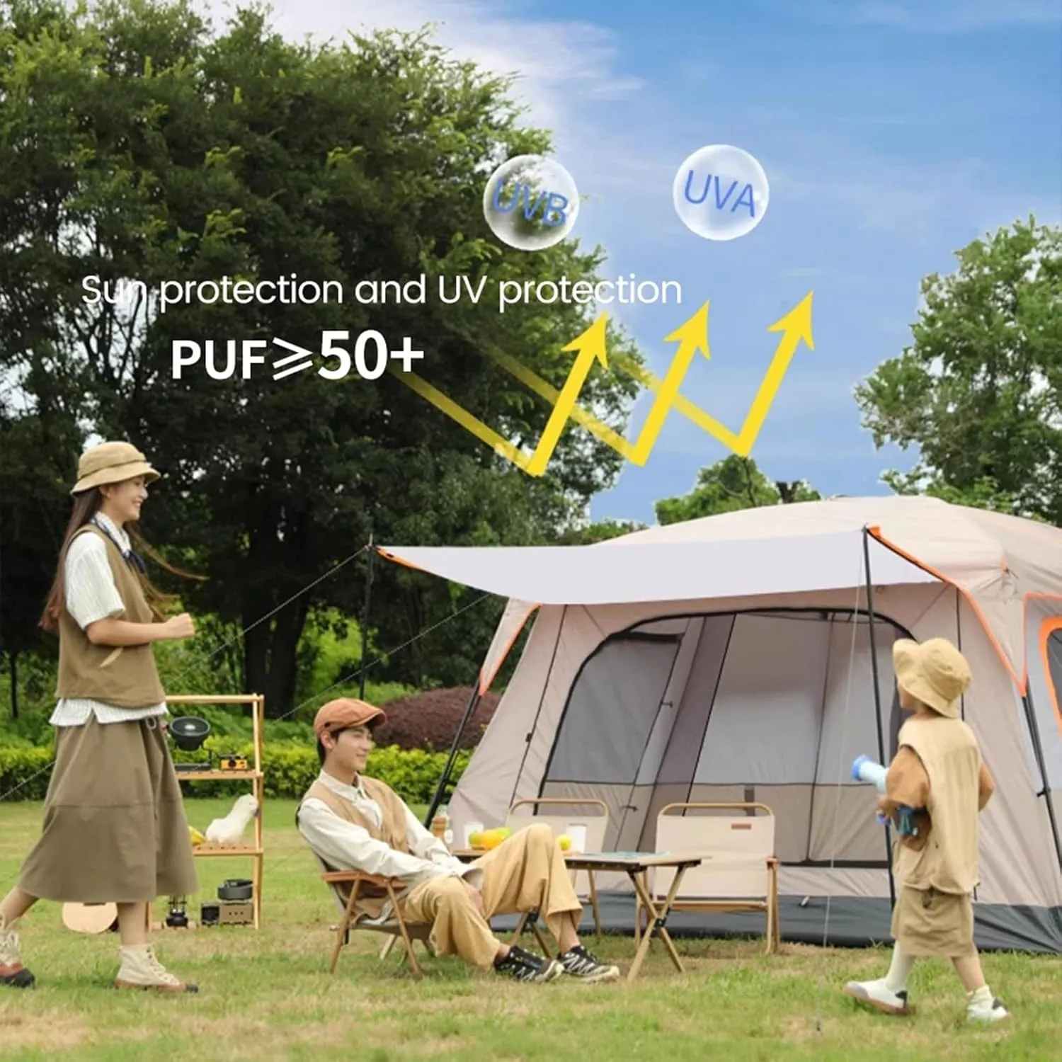 Luxury Yurt Tent for Family Glamping, 4 Season Waterproof Camping Yurt Tent for 5~6 People, Canvas Bell Tent for Family Camping Outdoor Hunting Party
