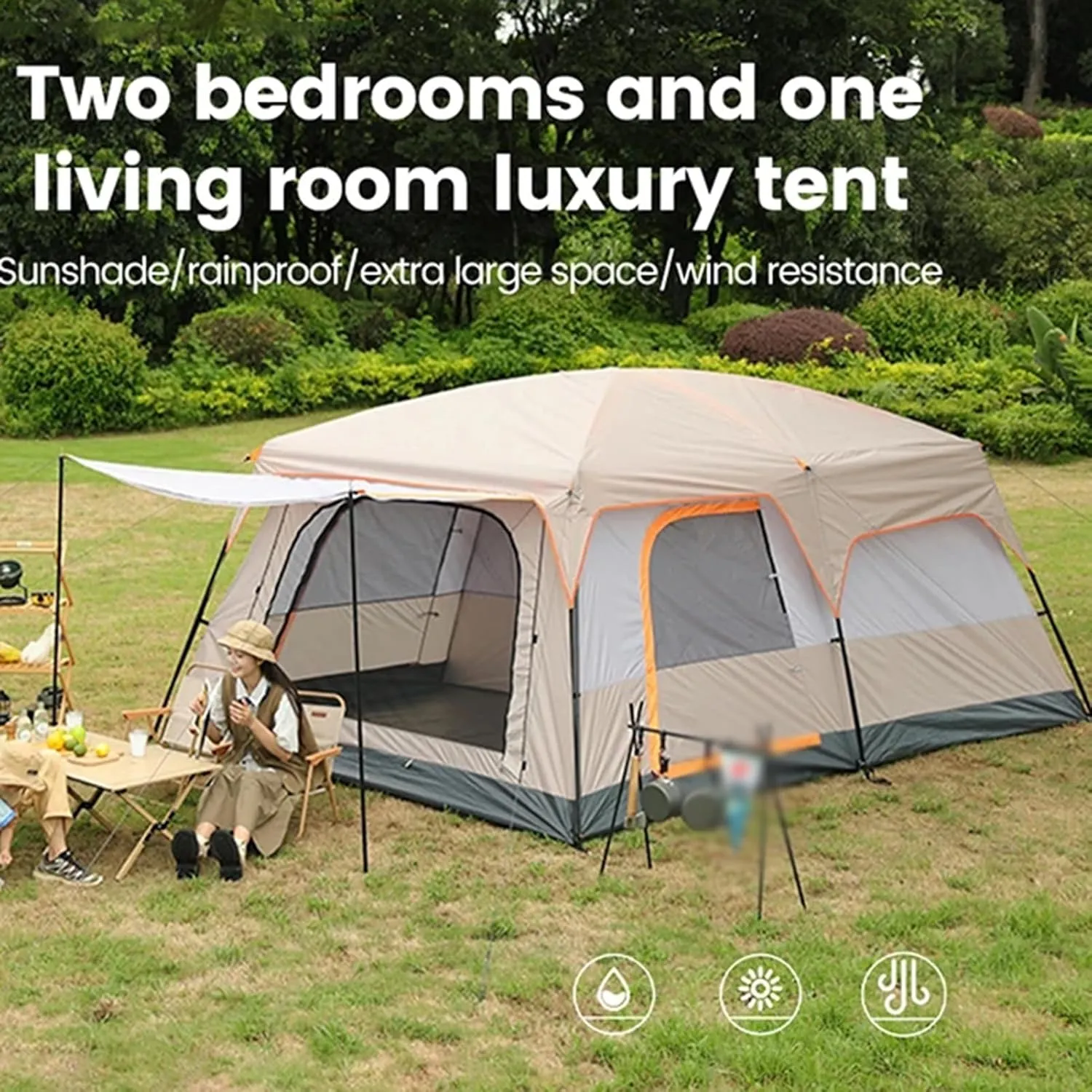 Luxury Yurt Tent for Family Glamping, 4 Season Waterproof Camping Yurt Tent for 5~6 People, Canvas Bell Tent for Family Camping Outdoor Hunting Party