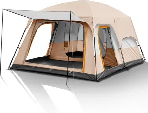 Luxury Yurt Tent for Family Glamping, 4 Season Waterproof Camping Yurt Tent for 5~6 People, Canvas Bell Tent for Family Camping Outdoor Hunting Party