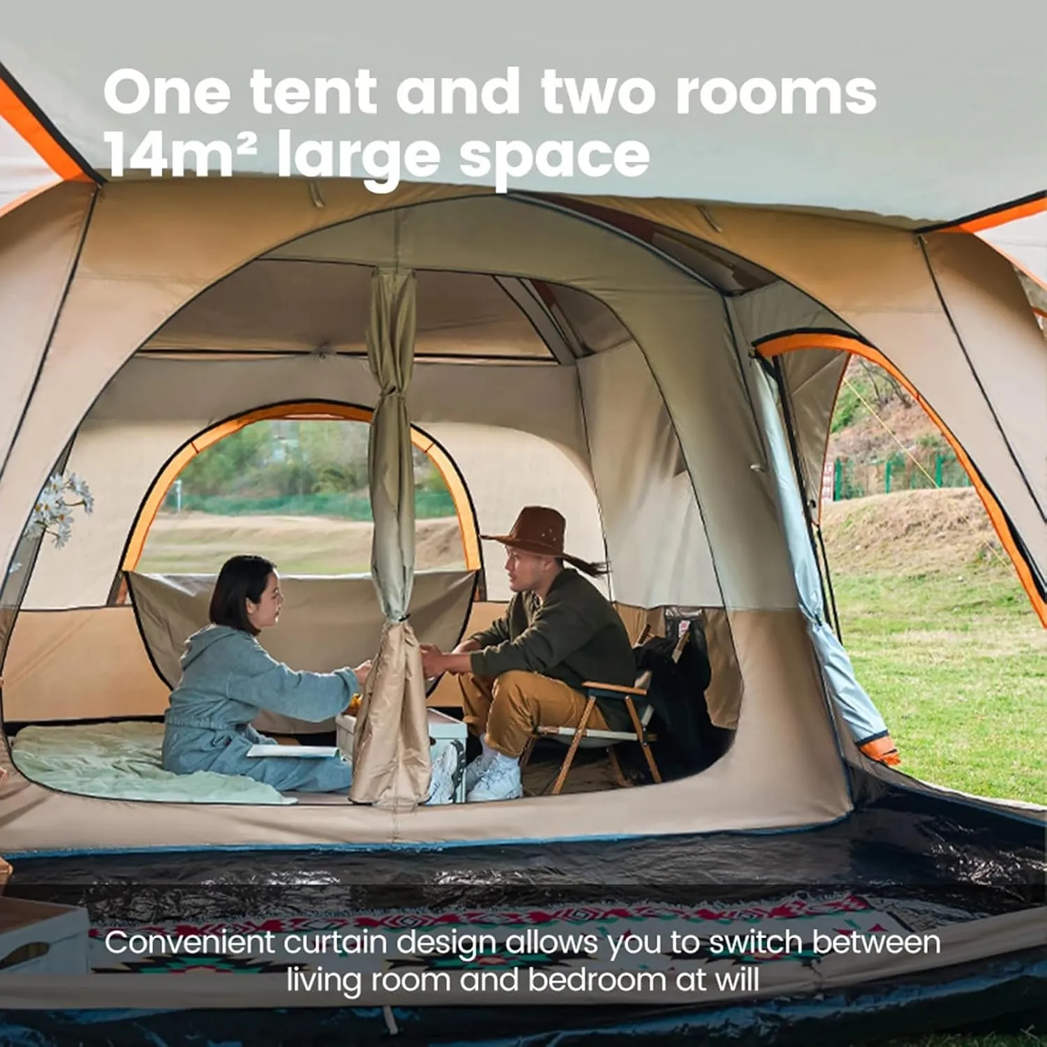 Luxury Yurt Tent for Family Glamping, 4 Season Waterproof Camping Yurt Tent for 5~6 People, Canvas Bell Tent for Family Camping Outdoor Hunting Party
