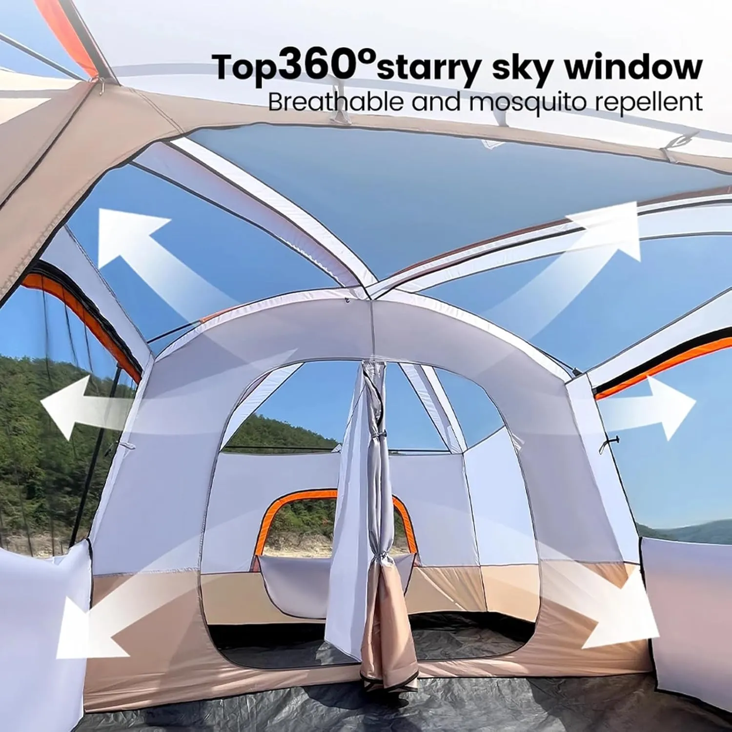Luxury Yurt Tent for Family Glamping, 4 Season Waterproof Camping Yurt Tent for 5~6 People, Canvas Bell Tent for Family Camping Outdoor Hunting Party