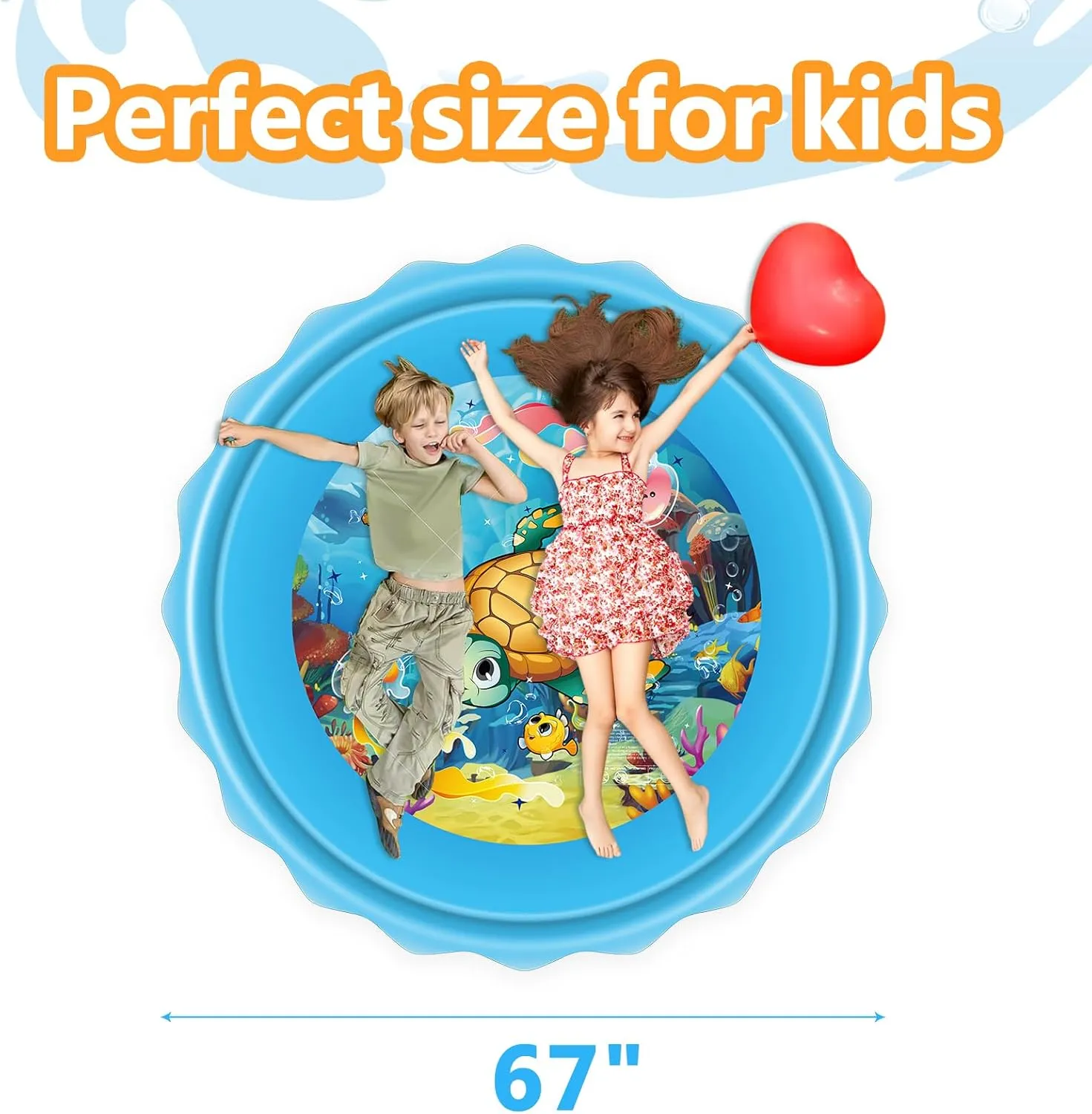 Mademax Upgraded 67" Splash Pad, Sprinkler & Splash Play Mat, Inflatable Summer Outdoor Sprinkler Pad Water Toys Fun for Children, Infants, Toddlers, Boys, Girls and Kids