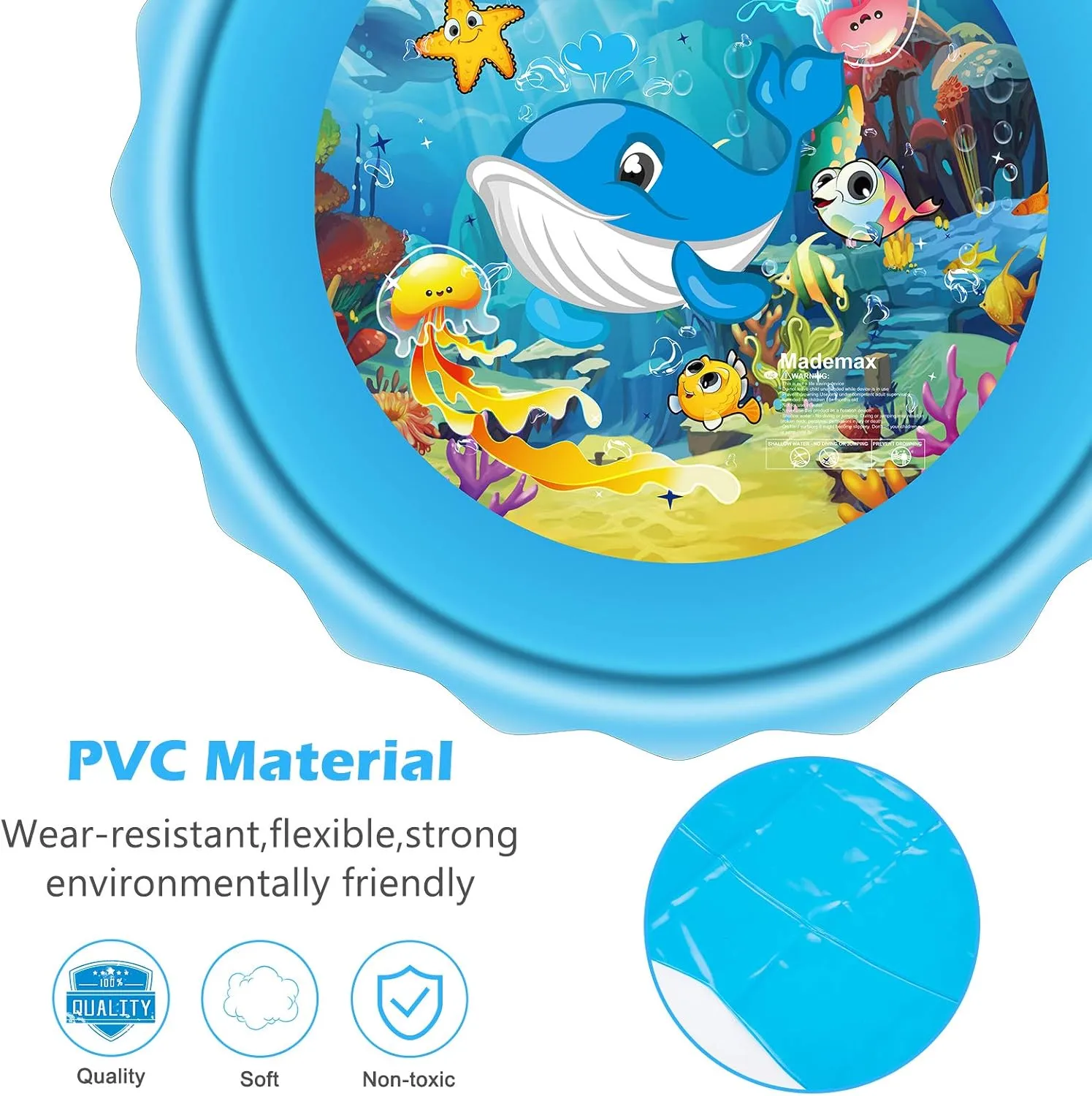 Mademax Upgraded 67" Splash Pad, Sprinkler & Splash Play Mat, Inflatable Summer Outdoor Sprinkler Pad Water Toys Fun for Children, Infants, Toddlers, Boys, Girls and Kids