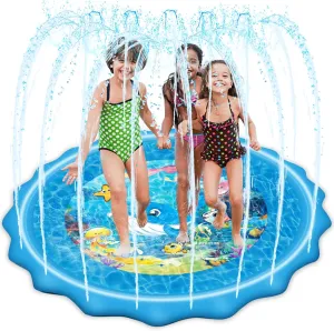 Mademax Upgraded 67" Splash Pad, Sprinkler & Splash Play Mat, Inflatable Summer Outdoor Sprinkler Pad Water Toys Fun for Children, Infants, Toddlers, Boys, Girls and Kids