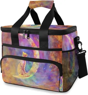 Magic Cat Galaxy Boho Star Moon Cooler Bag Insulated Cooler Soft Sided Cooler 24 Can Portable Picnic Bag Large Leakproof Lunch Bag Box for Beach Grocery Camping Travel Car Men Women