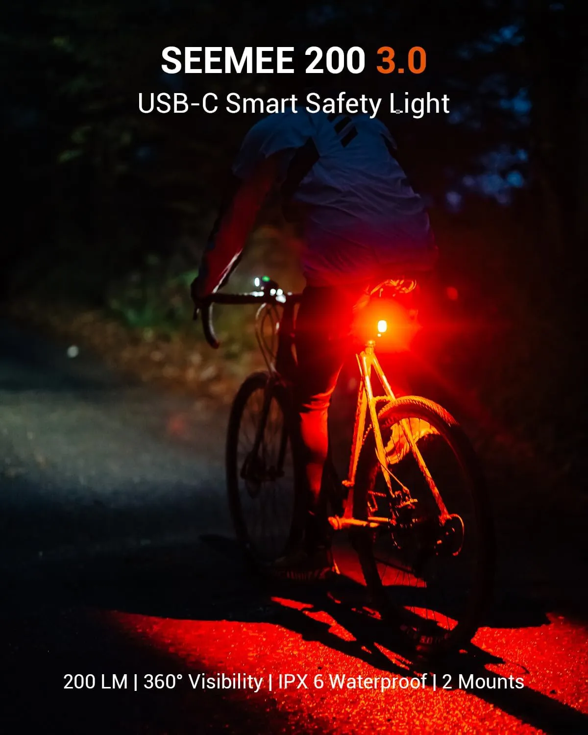 Magicshine SEEMEE 200 Rechargeable Bike Tail Lights,200 Lumens, 360° Visibility Bicycle Lights, Smart Brake Sensor IPX6 Waterproof Rear Bike Lights 5 Modes for Road Urban Cyclists