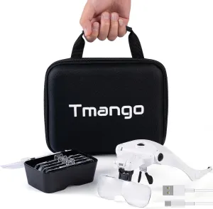 Magnifying Glasses with Light for Close Work, Storage Case | Rechargeable and Hands Free Headband Magnifier, Optivisor for Jewelers, Eyelash, Watch Repair or Cross Stitch