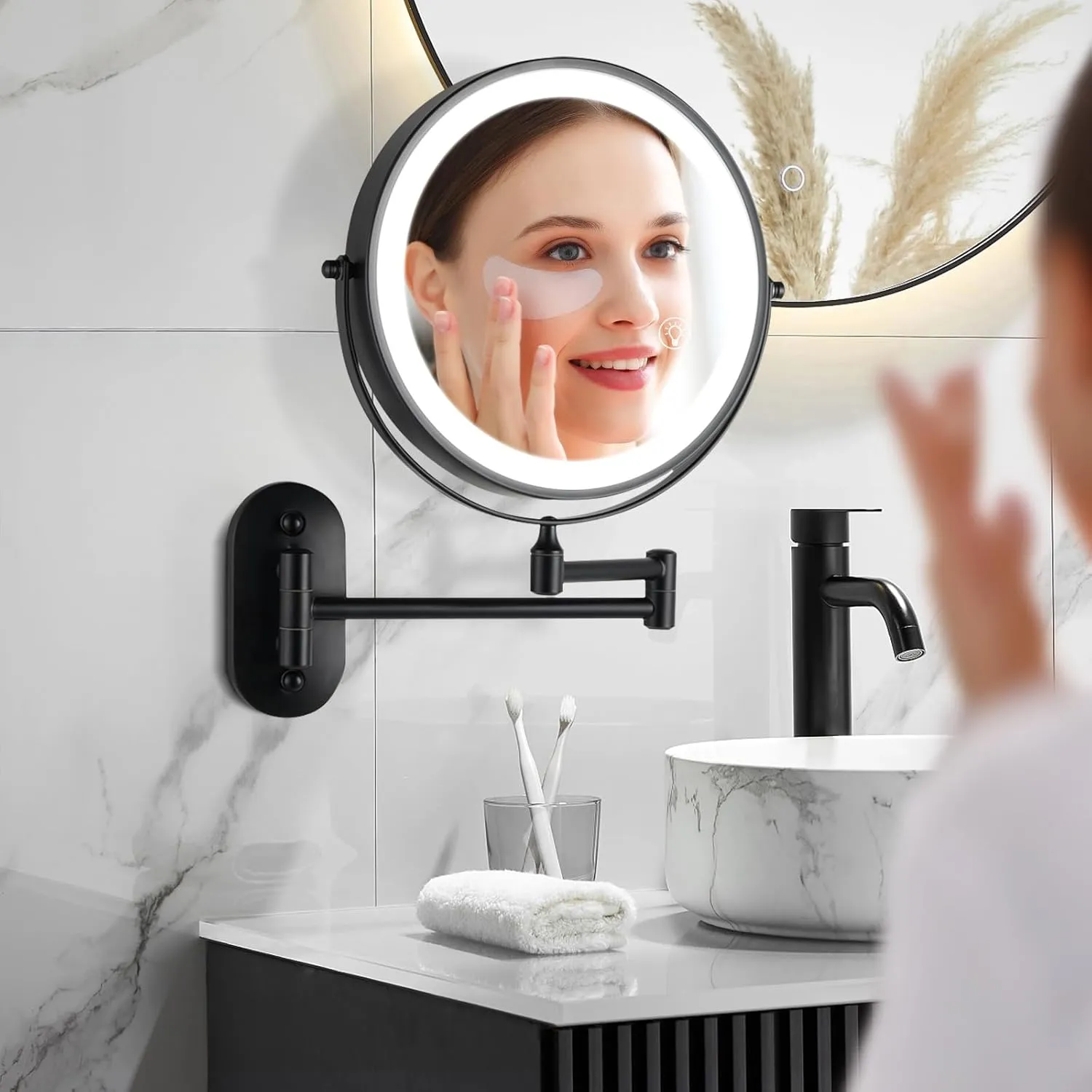 Magnifying Mirror with Lights 1x/15x Rechargeable: 8.5 inch Wall Mounted Lighted Makeup Mirror for Bathroom
