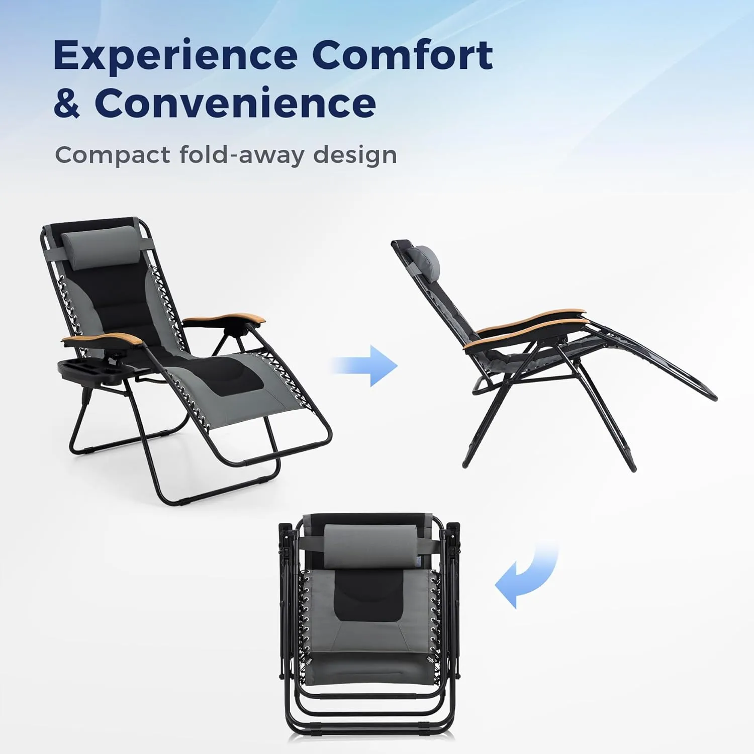 MAISON ARTS Oversized XXL Padded Zero Gravity Lawn Chair Foldable Recliner 30" Wide Seat Anti Gravity Lounge Chair Outdoor Camp Chair for Poolside Backyard Beach, Support 400LBS, Grey