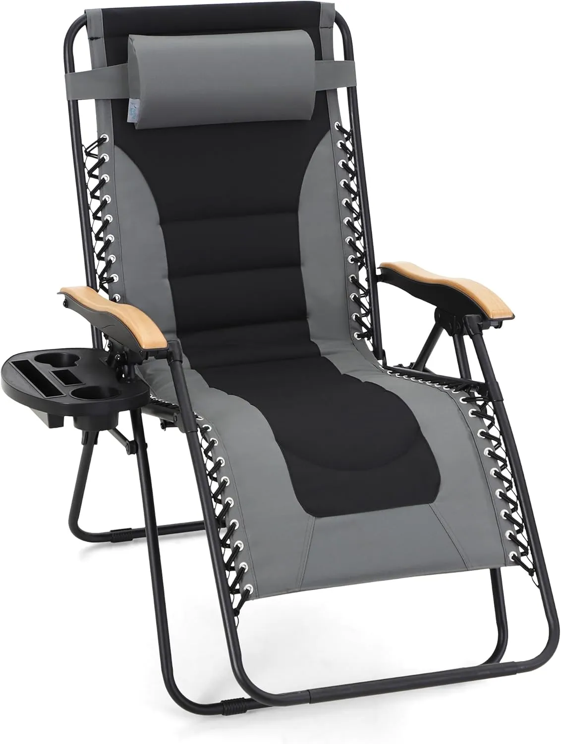 MAISON ARTS Oversized XXL Padded Zero Gravity Lawn Chair Foldable Recliner 30" Wide Seat Anti Gravity Lounge Chair Outdoor Camp Chair for Poolside Backyard Beach, Support 400LBS, Grey