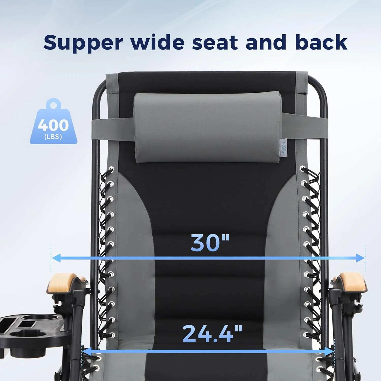 MAISON ARTS Oversized XXL Padded Zero Gravity Lawn Chair Foldable Recliner 30" Wide Seat Anti Gravity Lounge Chair Outdoor Camp Chair for Poolside Backyard Beach, Support 400LBS, Grey
