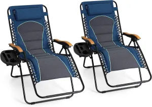 MAISON ARTS Oversized XXL Padded Zero Gravity Lounge Chairs Set of 2 Anti Gravity Lawn Chairs 30" Wide Seat Foldable Recliners Outdoor Camp Chairs for Poolside Yard,Support 400LBS, Blue