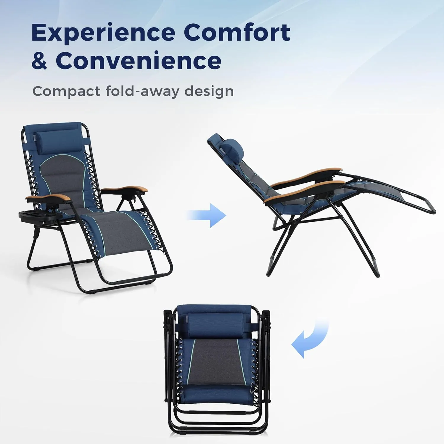 MAISON ARTS Oversized XXL Padded Zero Gravity Lounge Chairs Set of 2 Anti Gravity Lawn Chairs 30" Wide Seat Foldable Recliners Outdoor Camp Chairs for Poolside Yard,Support 400LBS, Blue
