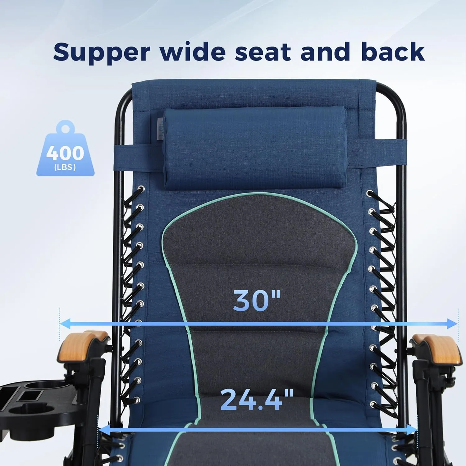 MAISON ARTS Oversized XXL Padded Zero Gravity Lounge Chairs Set of 2 Anti Gravity Lawn Chairs 30" Wide Seat Foldable Recliners Outdoor Camp Chairs for Poolside Yard,Support 400LBS, Blue