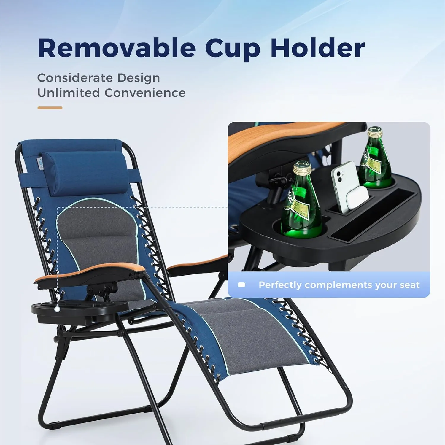 MAISON ARTS Oversized XXL Padded Zero Gravity Lounge Chairs Set of 2 Anti Gravity Lawn Chairs 30" Wide Seat Foldable Recliners Outdoor Camp Chairs for Poolside Yard,Support 400LBS, Blue
