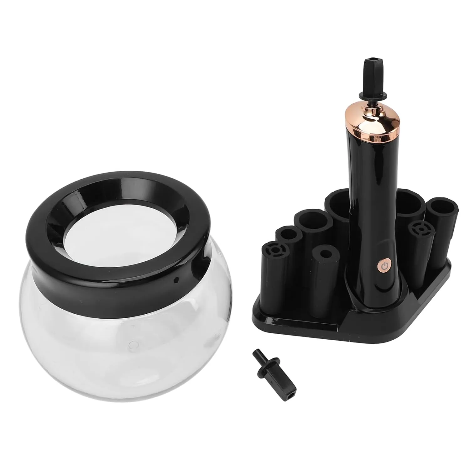 Makeup Brush Cleaner Dryer, 8 Size Silicone Collars Quick Wash and Dry Makeup Brush Cleaner Machine for Home (Black)
