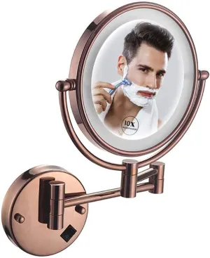 Makeup Mirror 10X Double-Sided Makeup Mirror 8inch Makeup Mirror with Led Lights 360 Rotation for Makeup USB Rechargeable (Color : Black) (Rose Gold)