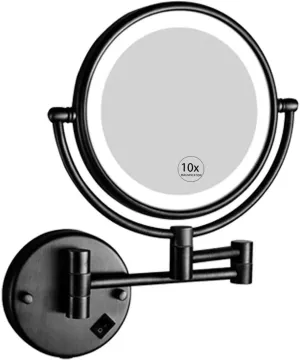 Makeup Mirror Chrome, Lighted Vanity Mirror Wall Mounted Double Sided 1X/10X Magnifying Vanity Mirror Swivel Extendable