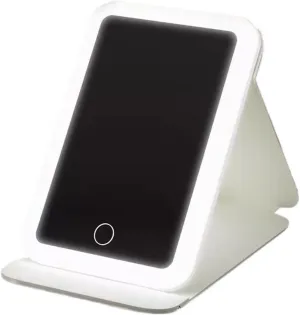 Makeup Mirror Desktop Foldable LED Cosmetic Mirror with Light Refill Mirror Portable Desktop Bedroom Makeup Rechargeable Mirror Beauty Mirror(White)