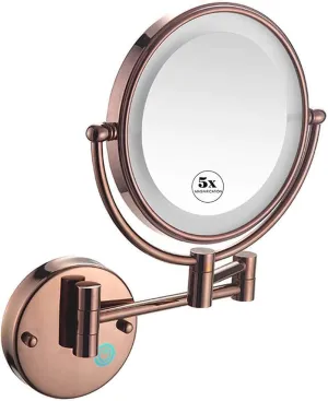 Makeup Mirror Wall Mount with 5X Magnification, Round Makeup Mirror 360 Rotation Double-Sided Makeup Mirror, USB Rechargeable (Color : Silver White) (