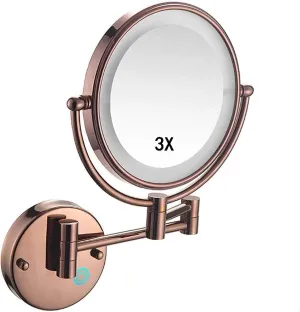 Makeup Mirror Wall Mounted, Cosmetic Mirror with Lights and Magnification 3X, Bathroom Mirror 8inch Round Make Up Mirror 360 Rotation, for Bathroom Hotels USB Rechargeable