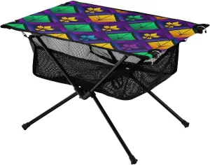 Mardi Gras Pattern Portable Folding Camping Table, Compact Lightweight Beach Table with Carrying Bag for Outdoor Picnics, BBQs, Camp