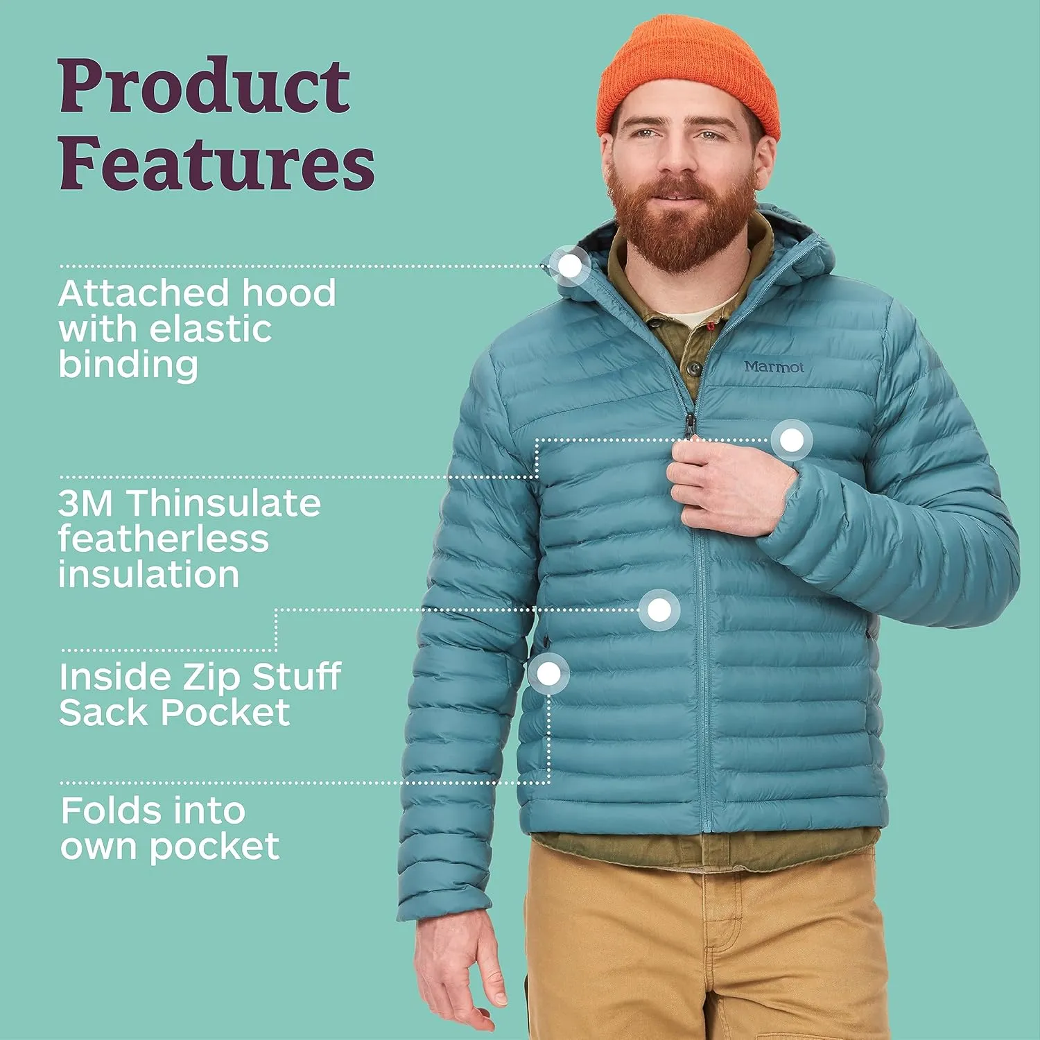 MARMOT Men's Echo Featherless Hoody - Lightweight Down-Alternative Puffer Jacket with Hood