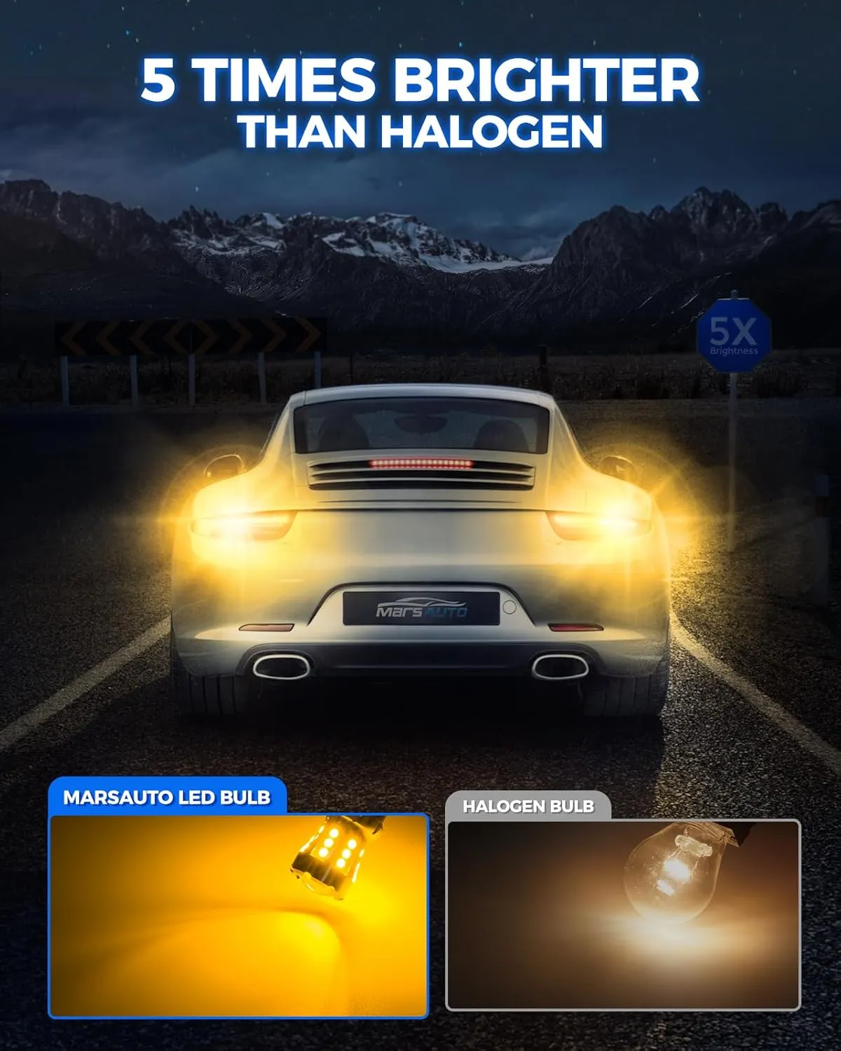 Marsauto LED Turn Signal Light Bulbs, 3157 LED Amber With Extra Resistor For Front/Rear Turn Signal Light Replacement, With Projector Len to Focus Light, Canbus Error Free, 6 Year Lifespan LED, 2PCS