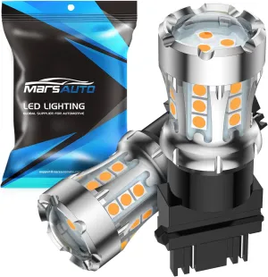 Marsauto LED Turn Signal Light Bulbs, 3157 LED Amber With Extra Resistor For Front/Rear Turn Signal Light Replacement, With Projector Len to Focus Light, Canbus Error Free, 6 Year Lifespan LED, 2PCS