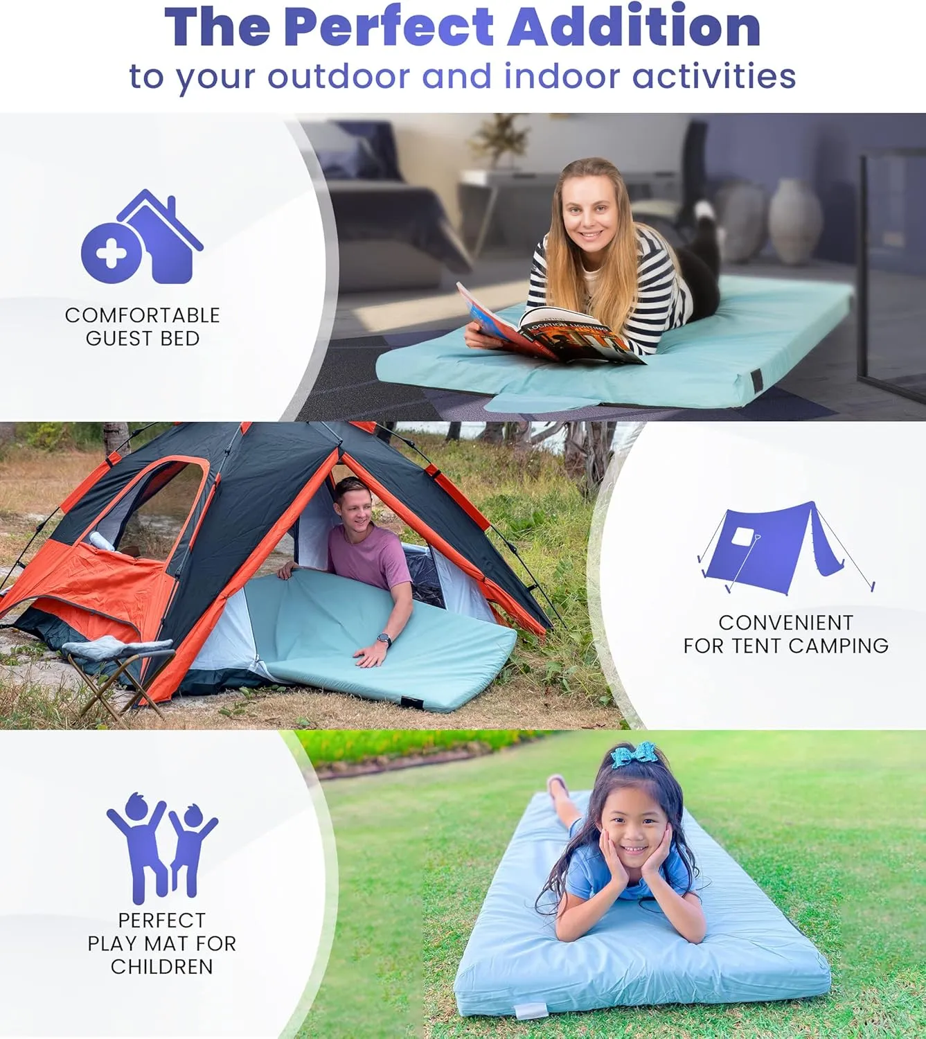 Matrix Comfort-Cell Memory Foam Camping Mattress Pad, Portable Foam Sleeping Pad for Camping, Roll up Sleeping Mat for Adults Floor Mattress Guest Floor Bed for Sleepover, Car, Tent SUV Cot Mattress