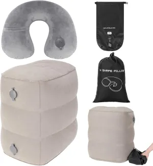 Maxdot 2 Pack Inflatable Travel Neck Pillow Foot Rest with Blow up Bag Adjustable Air Foot Rest Pillow Airplane Bed Cushions Essentials for Air Travel Office Home Trains Cars Sleeping