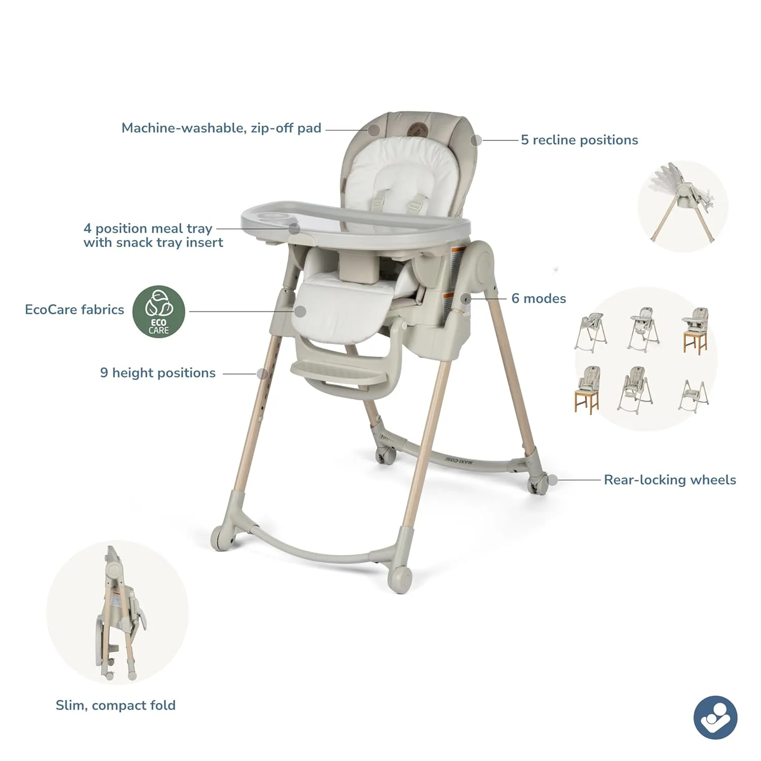 Maxi-Cosi Minla 6-in-1 Foldable High Chair in Classic Oat