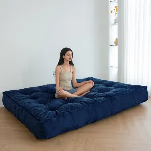 MAXYOYO 8" Futon Mattress Queen Size, Extra Thick Futons Sofa Couch Bed, Velvet Floor Mattress for Adults, Shredded Foam Filling (Frame Not Included), Blue