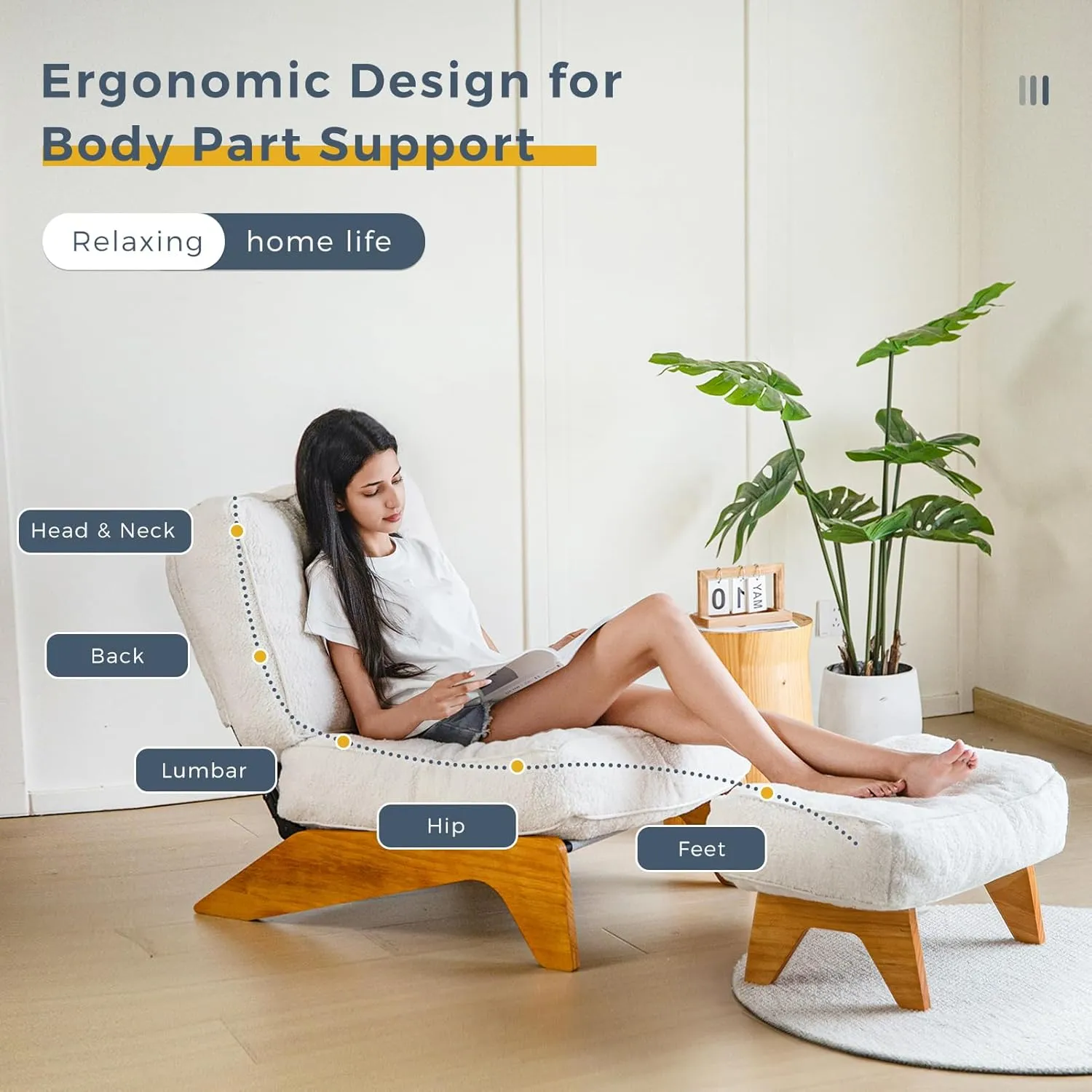 MAXYOYO Adjustable Accent Chair with Ottoman, Thick Cushion Seated Lounge Chair Reclining Chair for Living Room, Cozy Recliner and Footrest Set, Beige