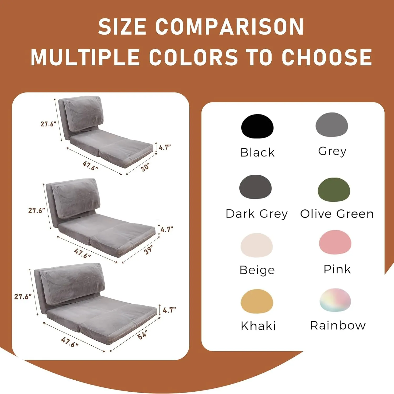 MAXYOYO Bean Bag Bed Floor Bed, Extra Thick Folding Sofa Bed Floor Chair for Adults Floor Sofa with Faux Fur Washable Cover, Full Floor Couch Bed for Bedroom Living Room, Grey, 54x95 Inch