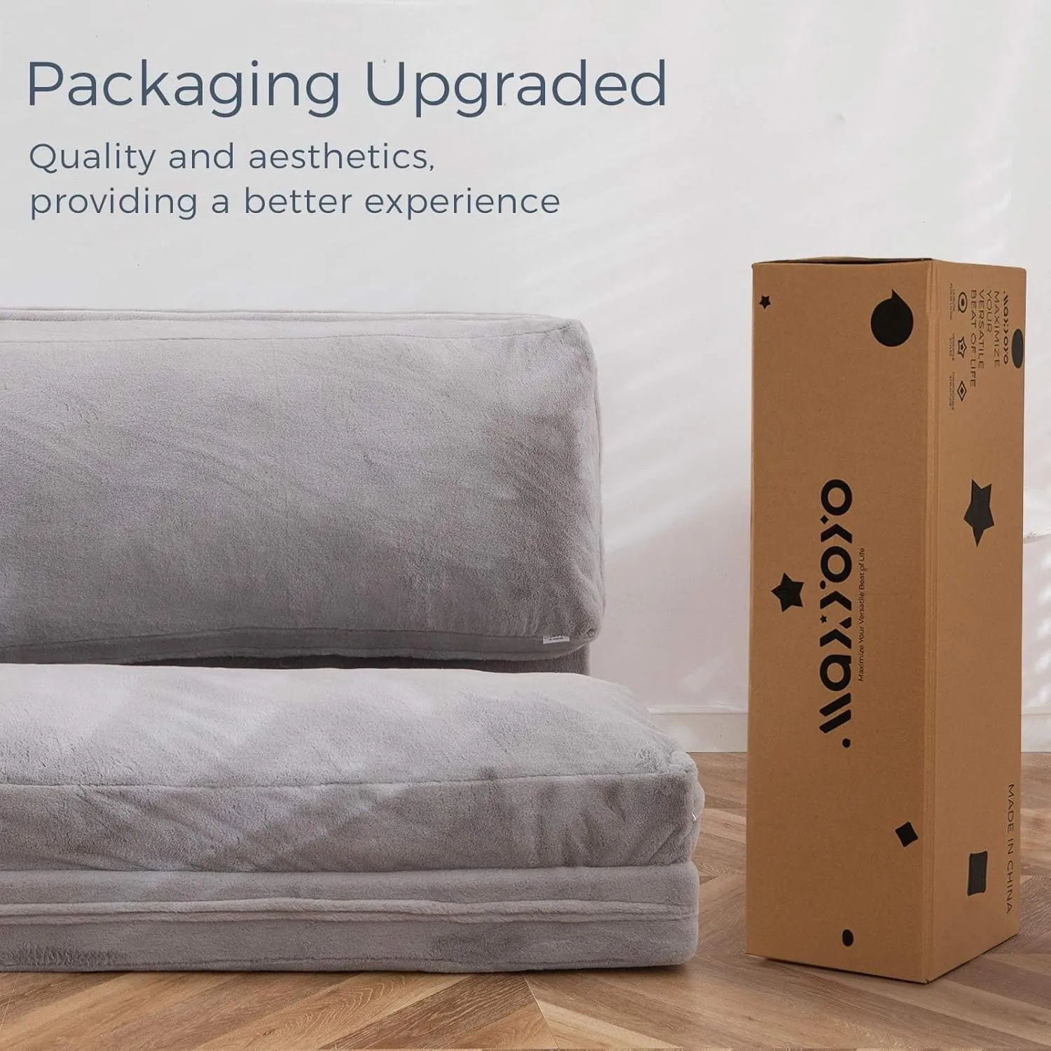 MAXYOYO Bean Bag Bed Floor Bed, Extra Thick Folding Sofa Bed Floor Chair for Adults Floor Sofa with Faux Fur Washable Cover, Full Floor Couch Bed for Bedroom Living Room, Grey, 54x95 Inch