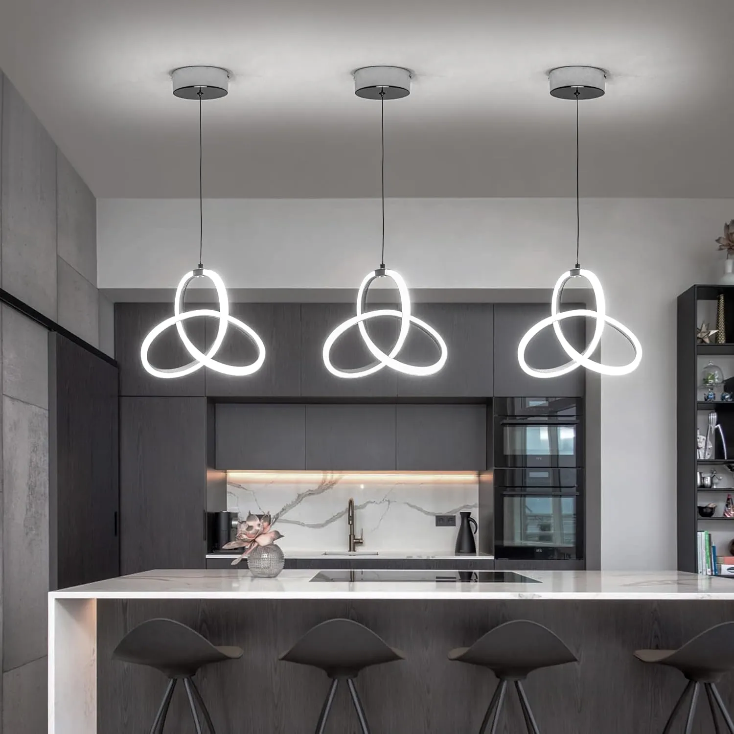 MAYNA LED Pendant Light Fixture, Modern Dining Room Chandelier, 16W Adjustable Height Island Light Fixture for Kitchen Bedroom Kitchen Island Cafe,1 Pack