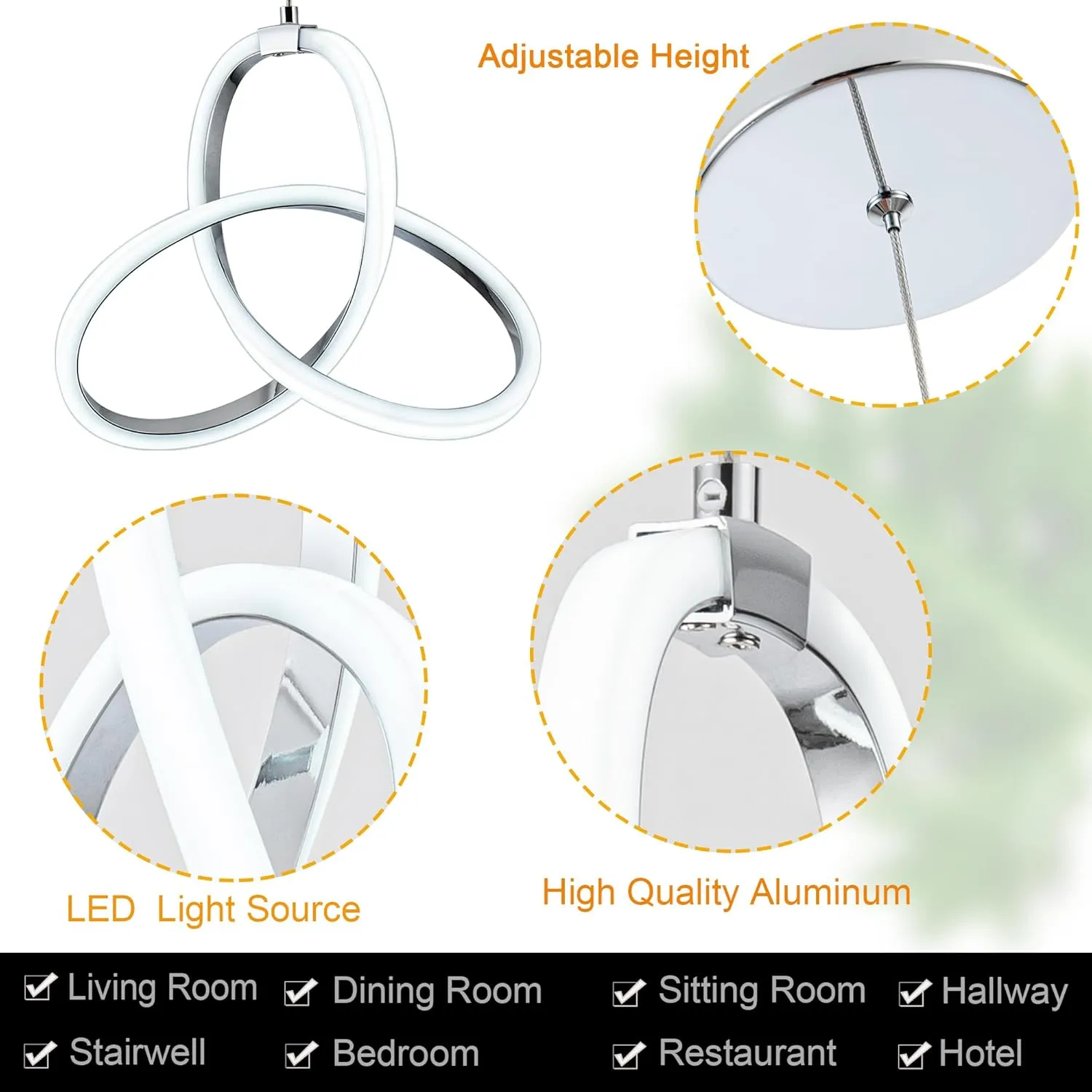 MAYNA LED Pendant Light Fixture, Modern Dining Room Chandelier, 16W Adjustable Height Island Light Fixture for Kitchen Bedroom Kitchen Island Cafe,1 Pack