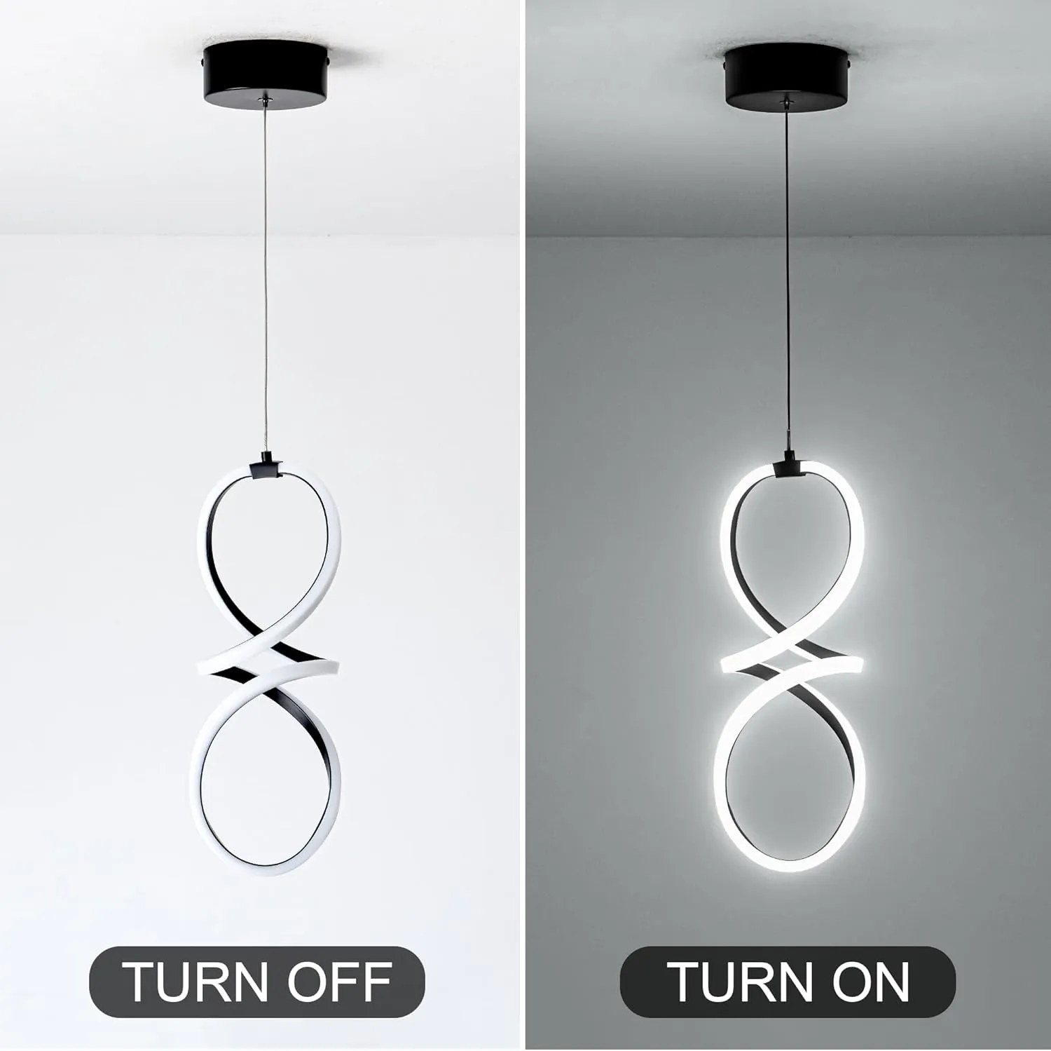 MAYNA Spiral Led Pendant Light Fixture,Modern Led Chandelier, 6000K Adjustable Height Hanging Light Fixture for Kitchen Living Room Bedroom Cafe Table, 1 Pack (Black)