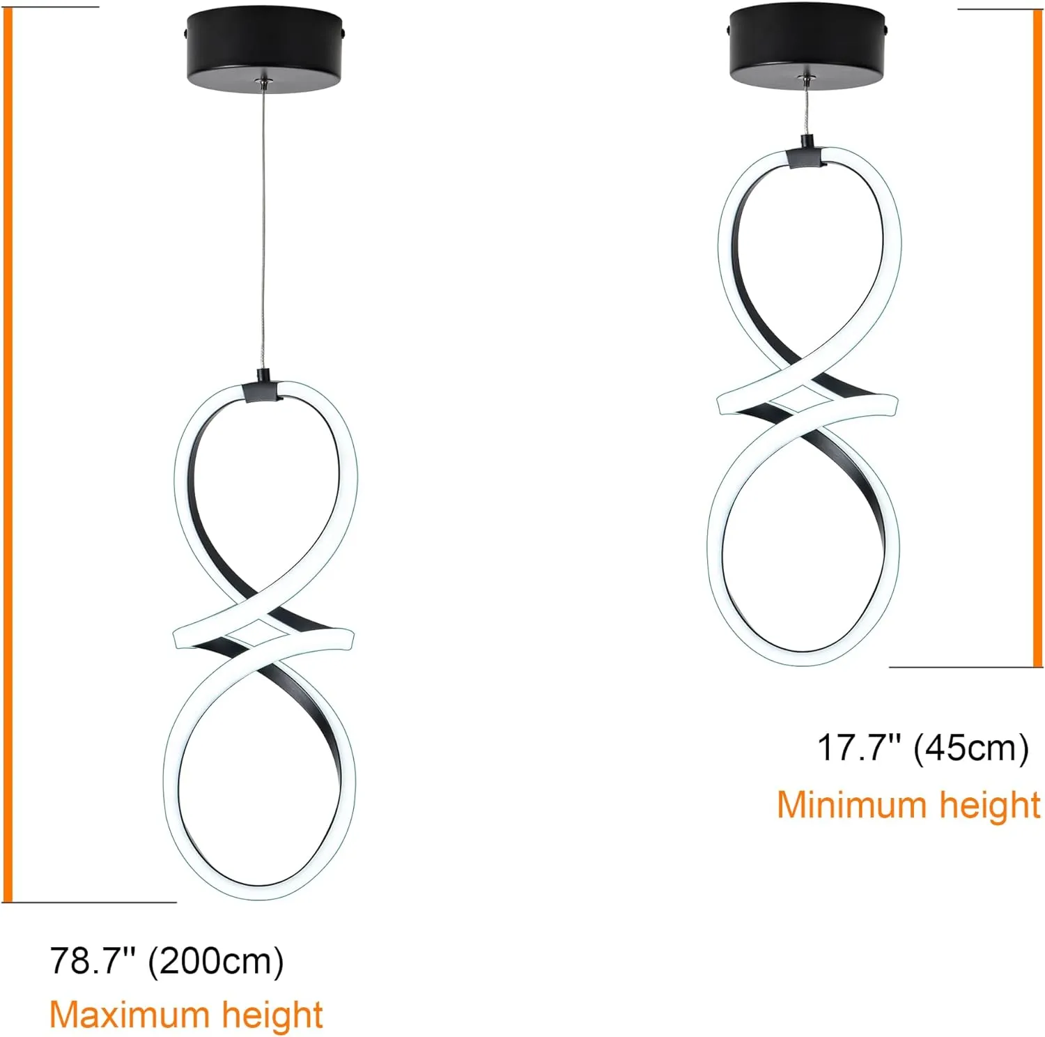 MAYNA Spiral Led Pendant Light Fixture,Modern Led Chandelier, 6000K Adjustable Height Hanging Light Fixture for Kitchen Living Room Bedroom Cafe Table, 1 Pack (Black)