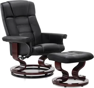 MCombo Manual Swivel Recliner with Ottoman, Chair Ottoman Set for RV Small Spaces, Living Room, Bedroom, Office 9019 4919 (Faux Leather, Black)