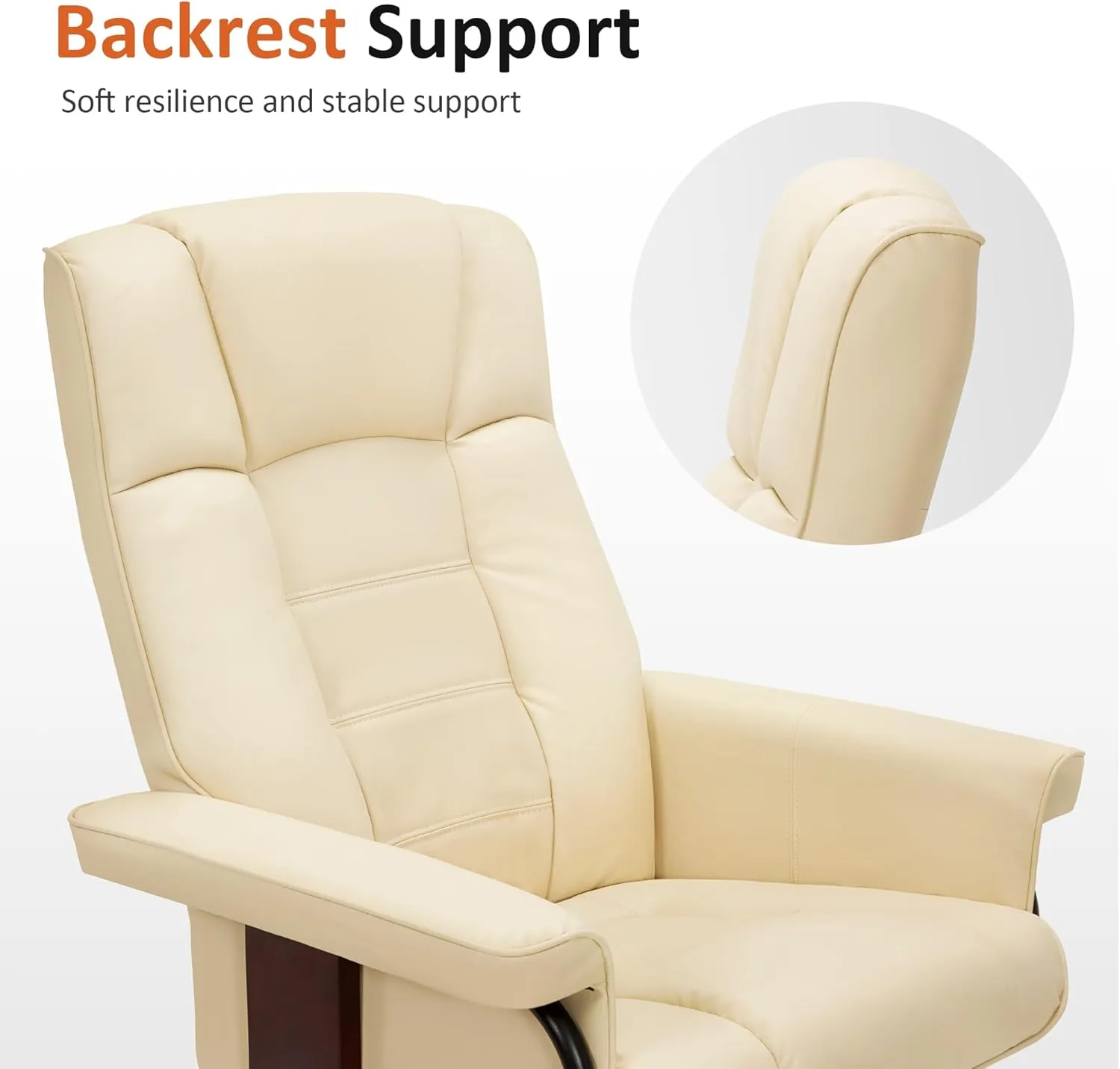 MCombo Manual Swivel Recliner with Ottoman, Chair Ottoman Set for RV Small Spaces, Living Room, Bedroom, Office 9019 4919 (Faux Leather, Cream White)