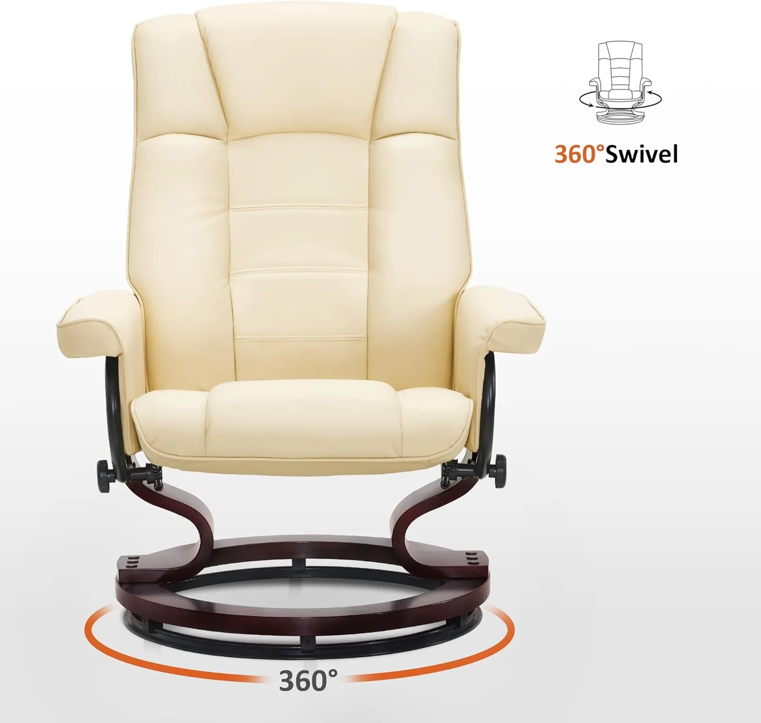 MCombo Manual Swivel Recliner with Ottoman, Chair Ottoman Set for RV Small Spaces, Living Room, Bedroom, Office 9019 4919 (Faux Leather, Cream White)